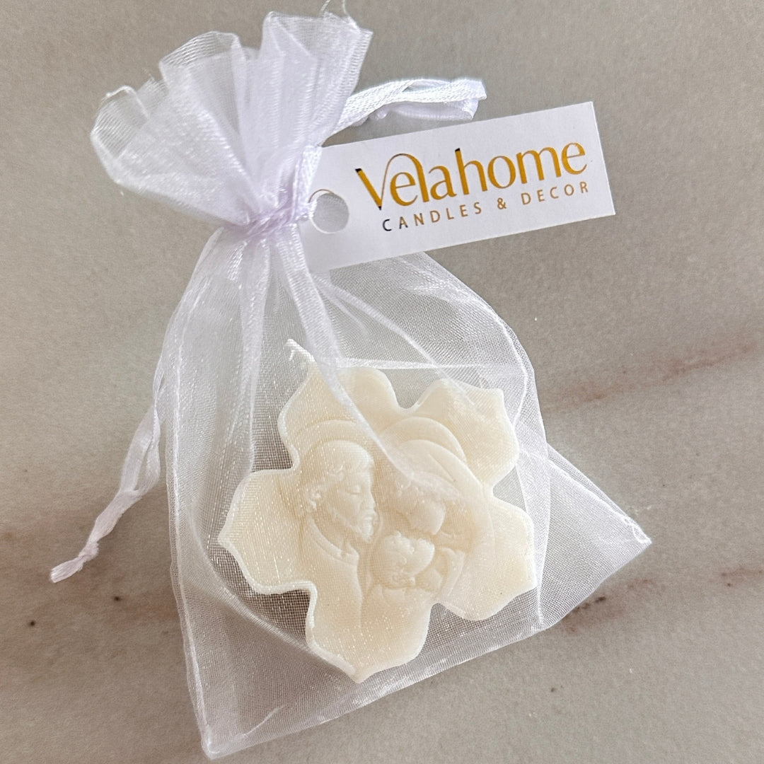 Vela Sagrada Familia en bolsa de organza