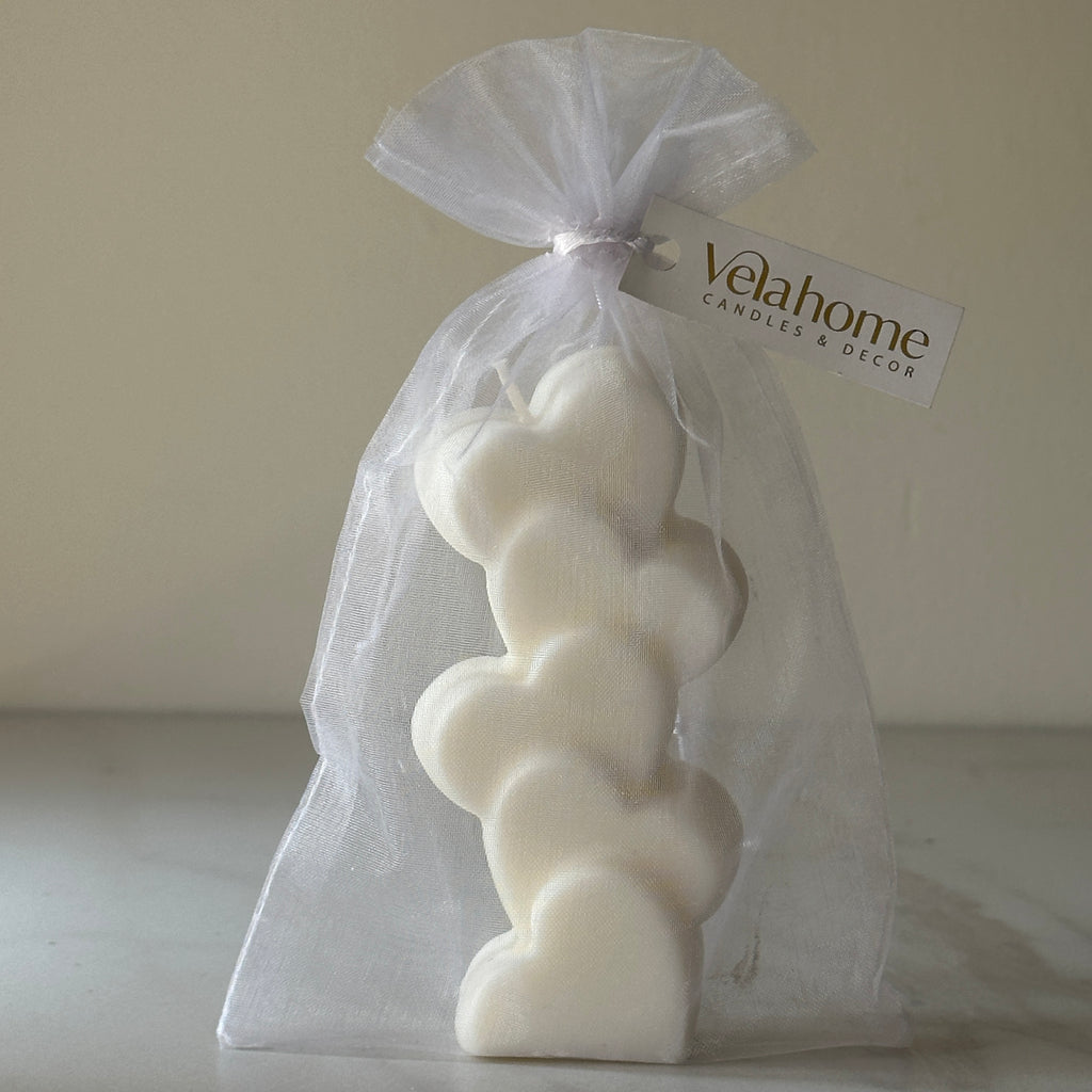 Vela Torre de Corazones en bolsa de organza