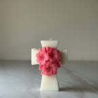Vela Cruz con flores en bolsa de organza