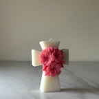 Vela Cruz con flores en bolsa de organza