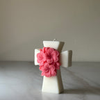 Vela Cruz con flores en bolsa de organza