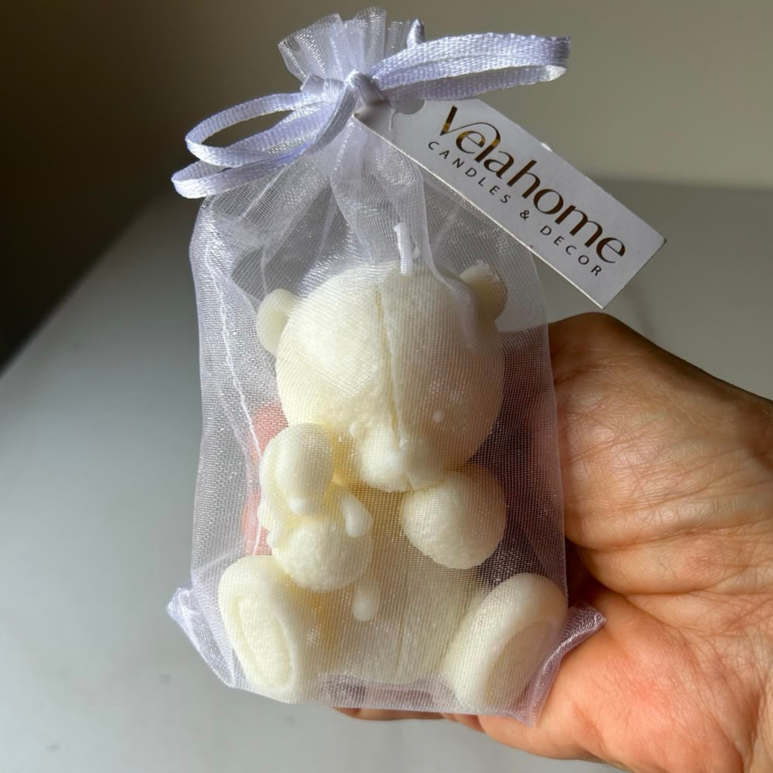 Vela Osito con Conejo en Bolsa de Organza