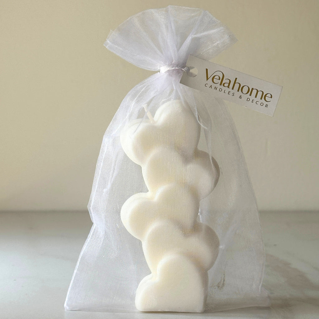Vela Torre de Corazones en Bolsa de Organza