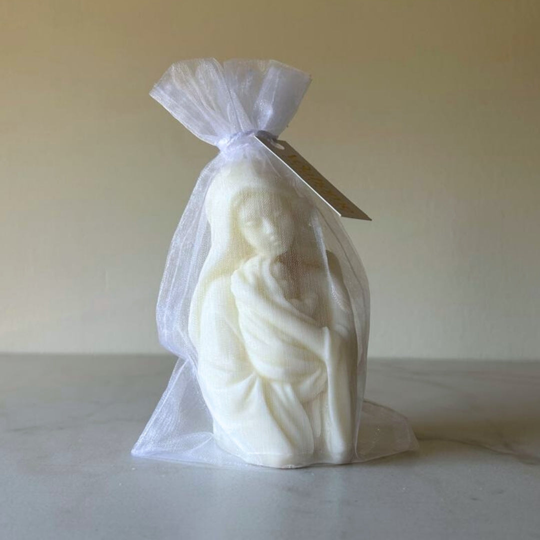 Vela Virgen María y Niño Jesús en bolsa de organza